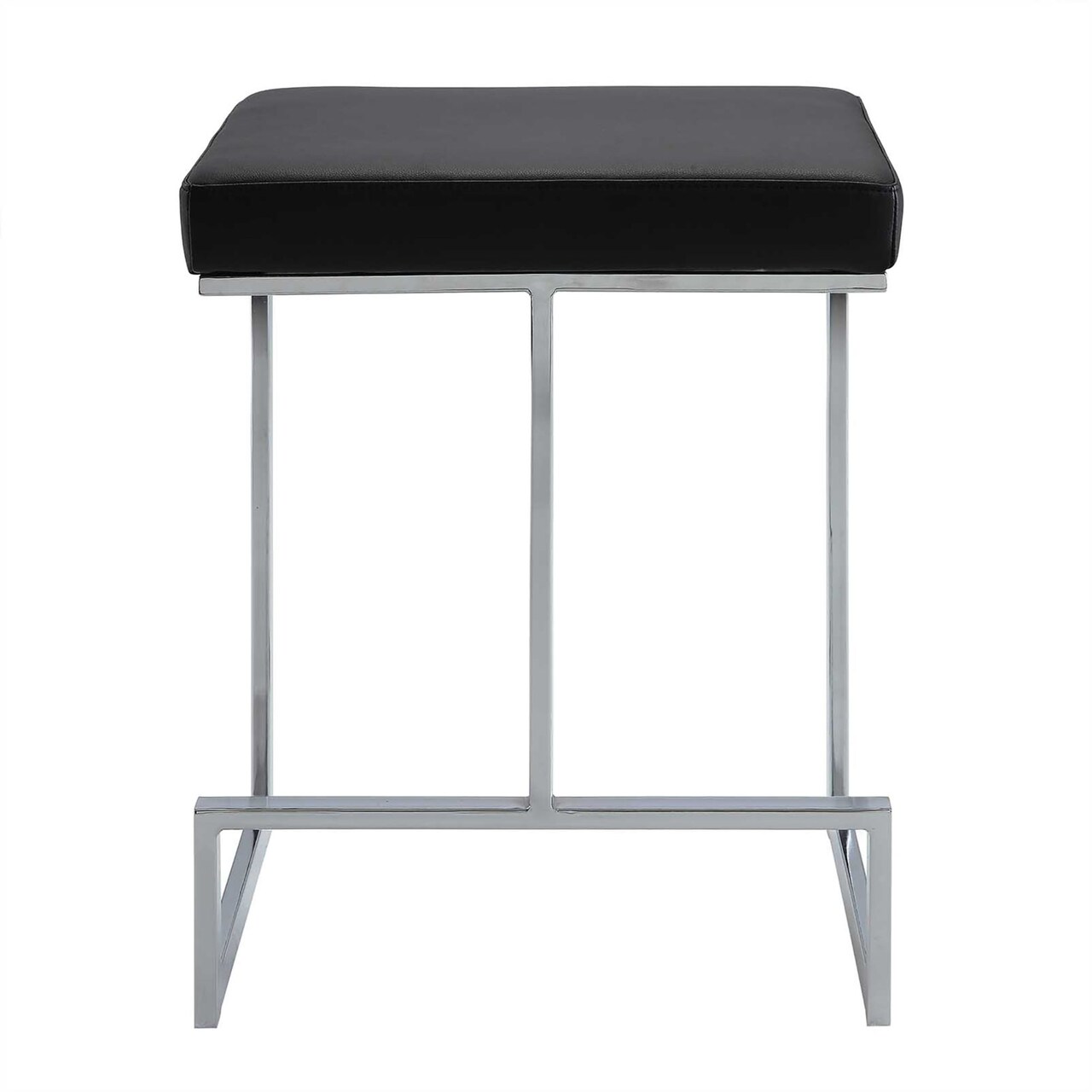 Contemporary Home Living 24" Black and Silver Counter Stool with Upholstered Seat
